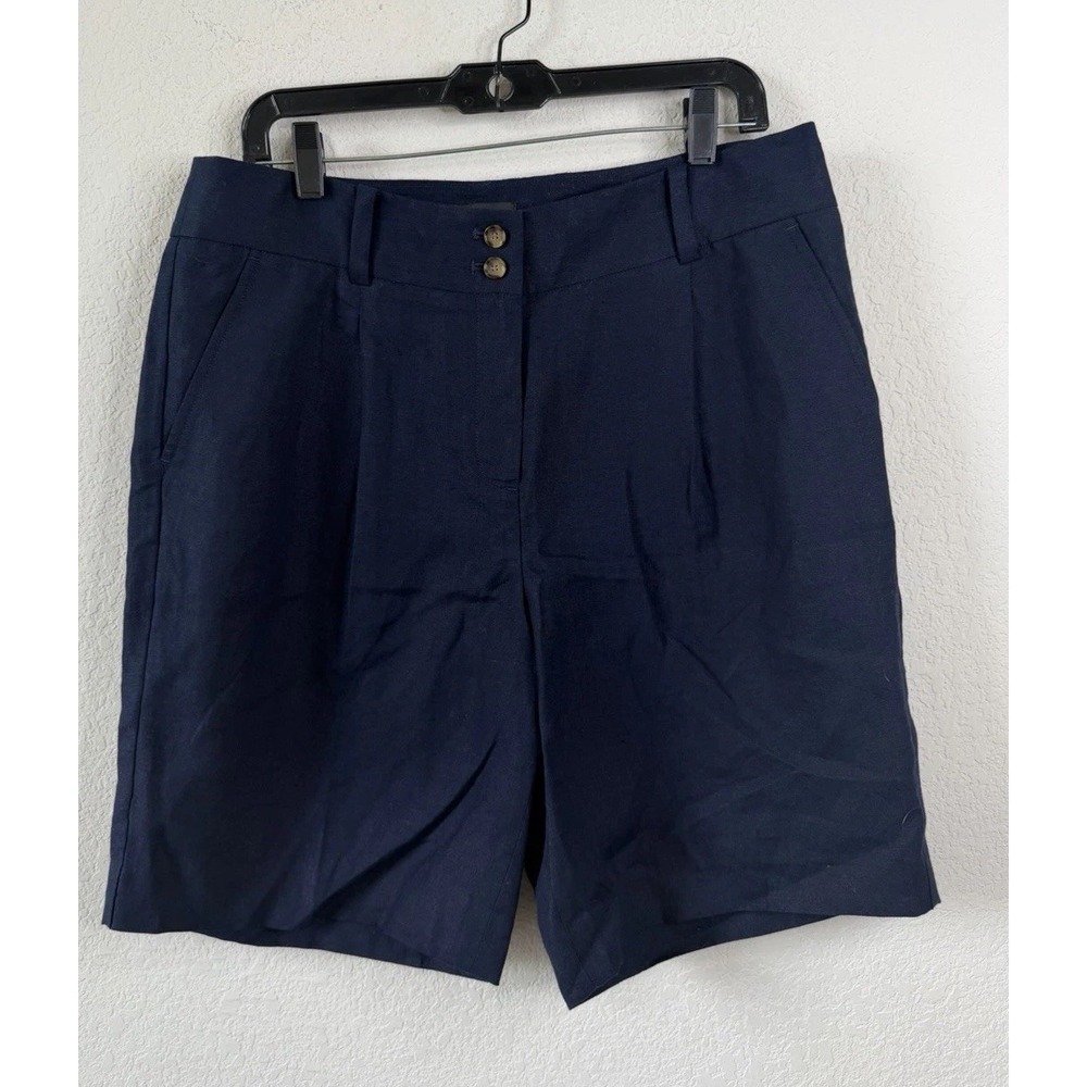 Talbots 100% Linen Bermuda Shorts Women's 10 Navy Blue Coastal Resort Capsule